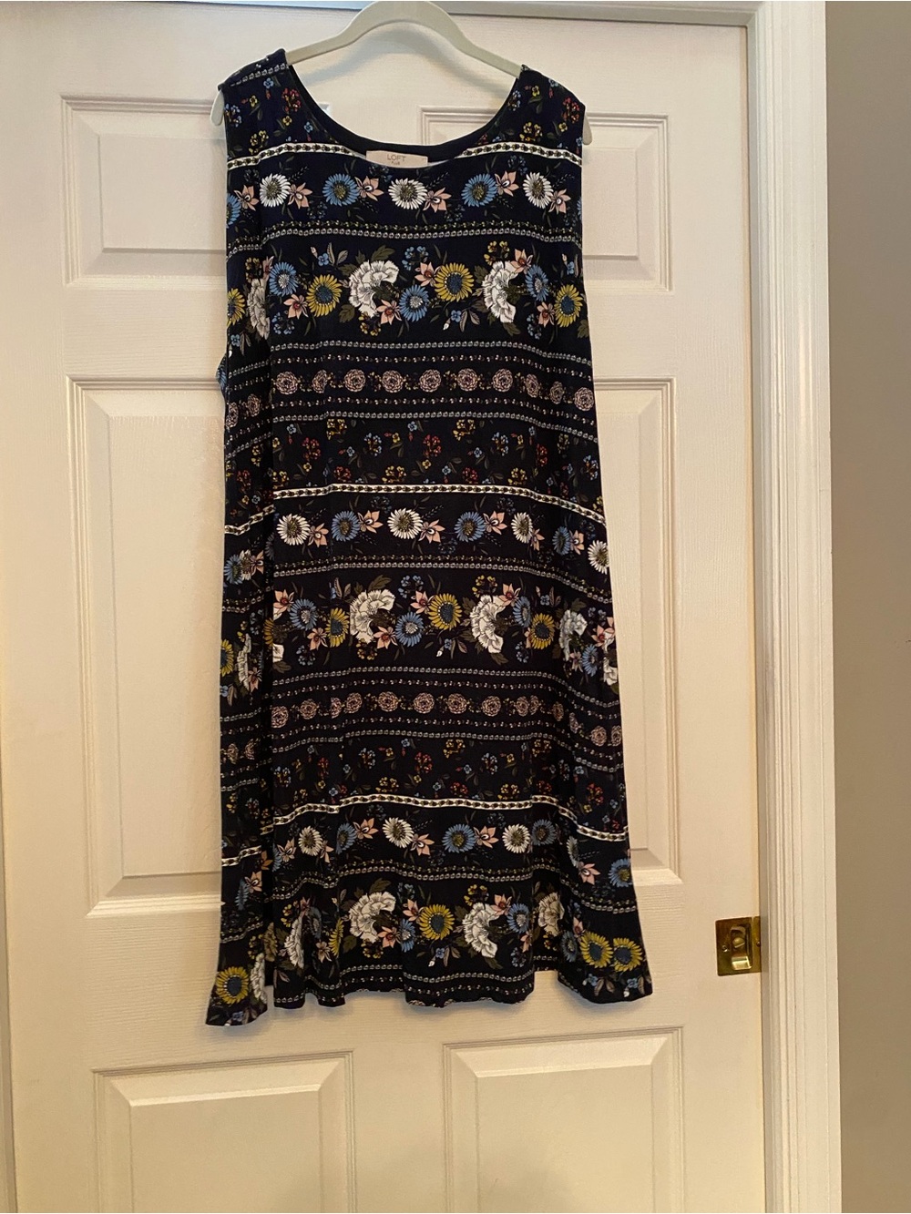 LOFT Navy Floral A-Line Skirt